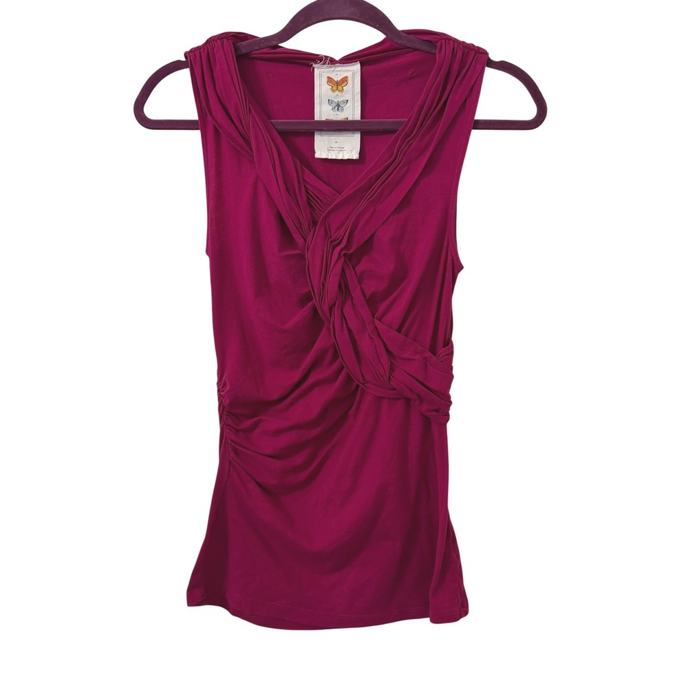 Anthropologie Deletta Y2K Fairy Magenta Ruched Twist Front Sleeveless Top S